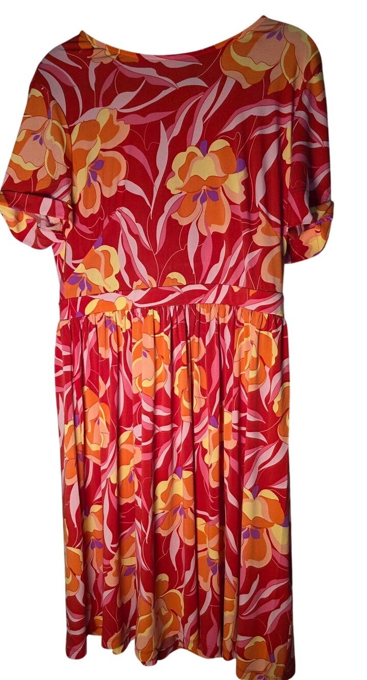 NWT Maggy London Women's 12 Pink Floral Jersey Wrap Dress Bright Orange Soft